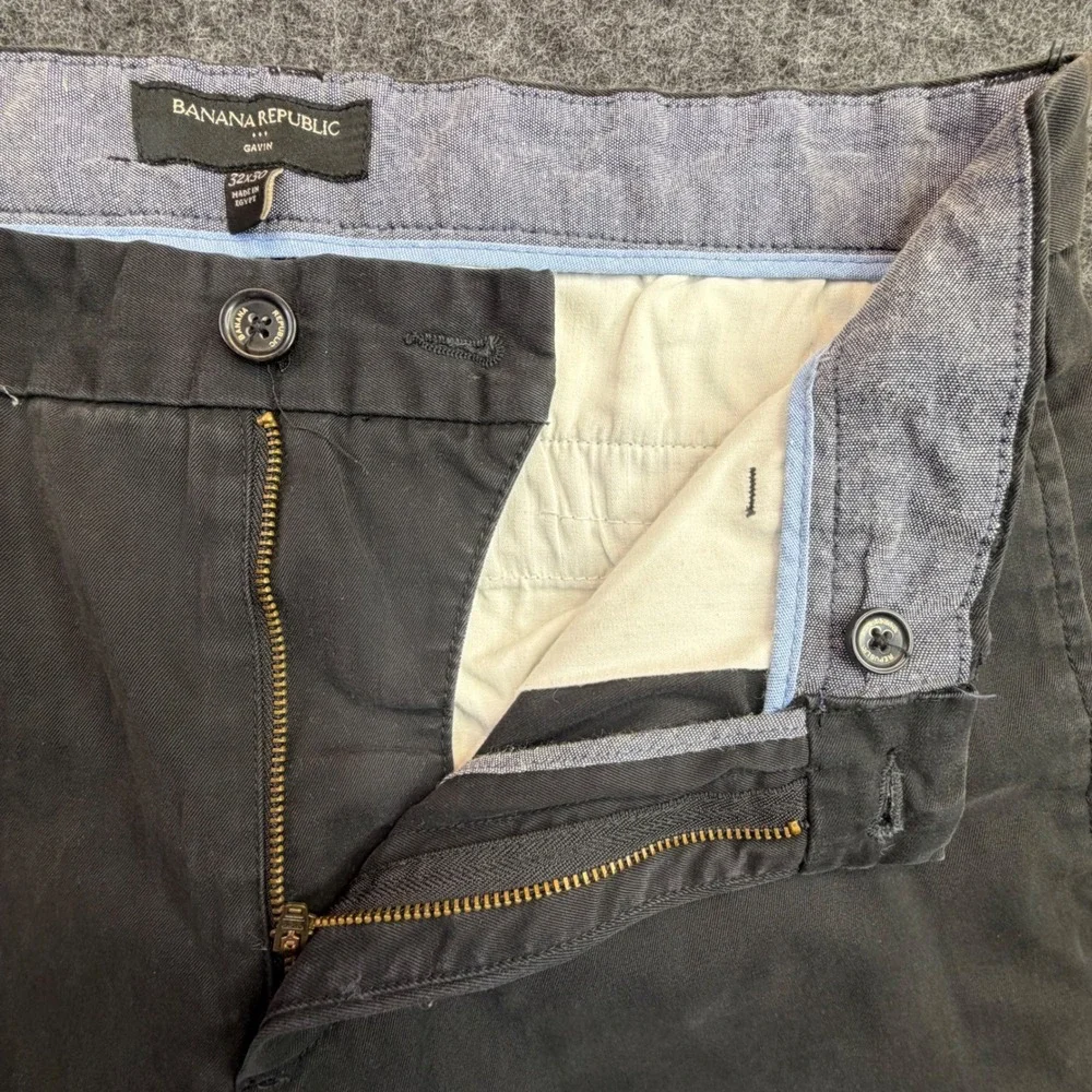 Banana Republic Gavin Chino Pants Mens 32x30 Black Straight Fit Cotton Inseam 29